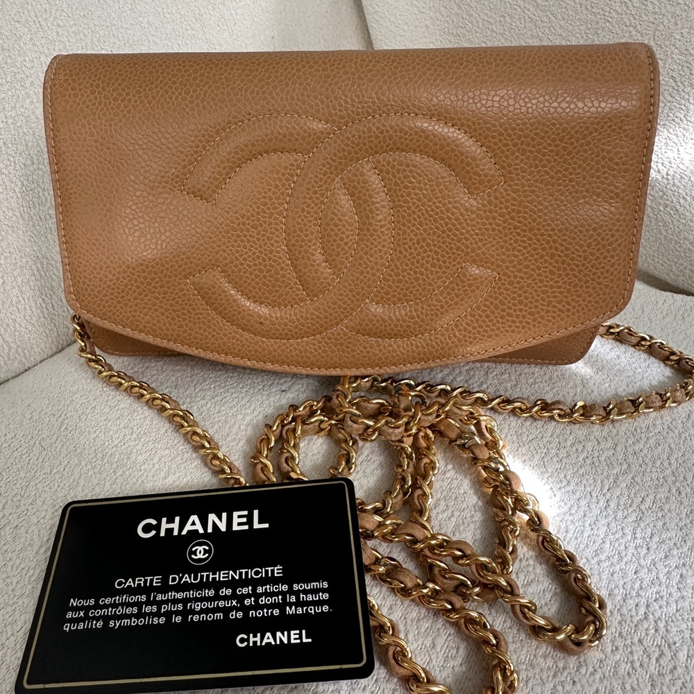 SOLD Chanel Camel Leather Bag with Gold Chain